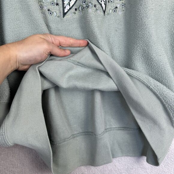 Vtg Crewneck Sweatshirt Womens M Green Patchwork Embroidery Grandma Inside Out - Picture 4 of 10